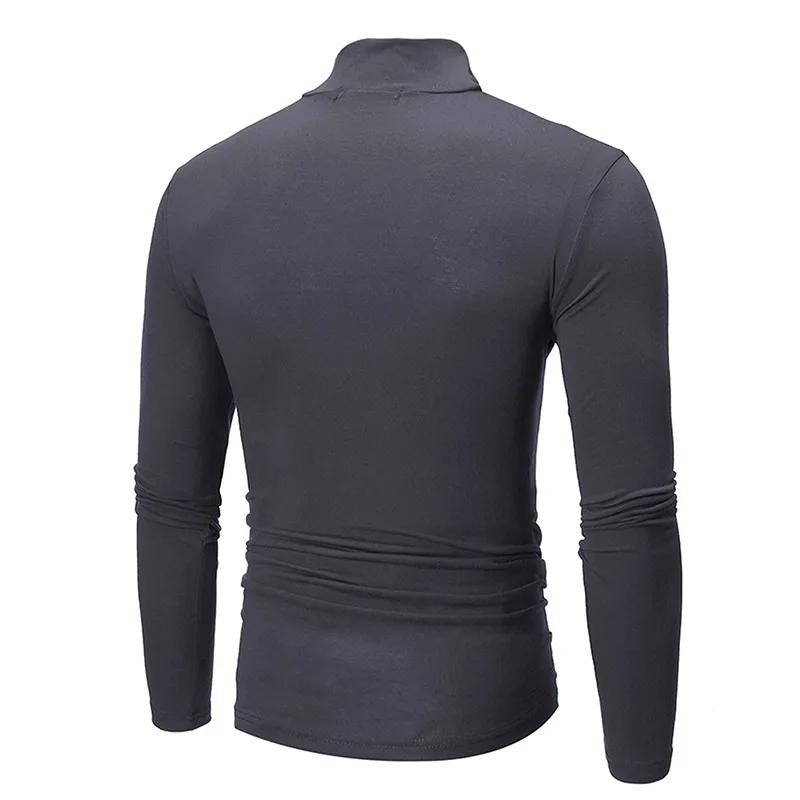 T-shirt col haut pour hommes, coupe cintrée, mode, haute élasticité, manches longues, vêtements déco