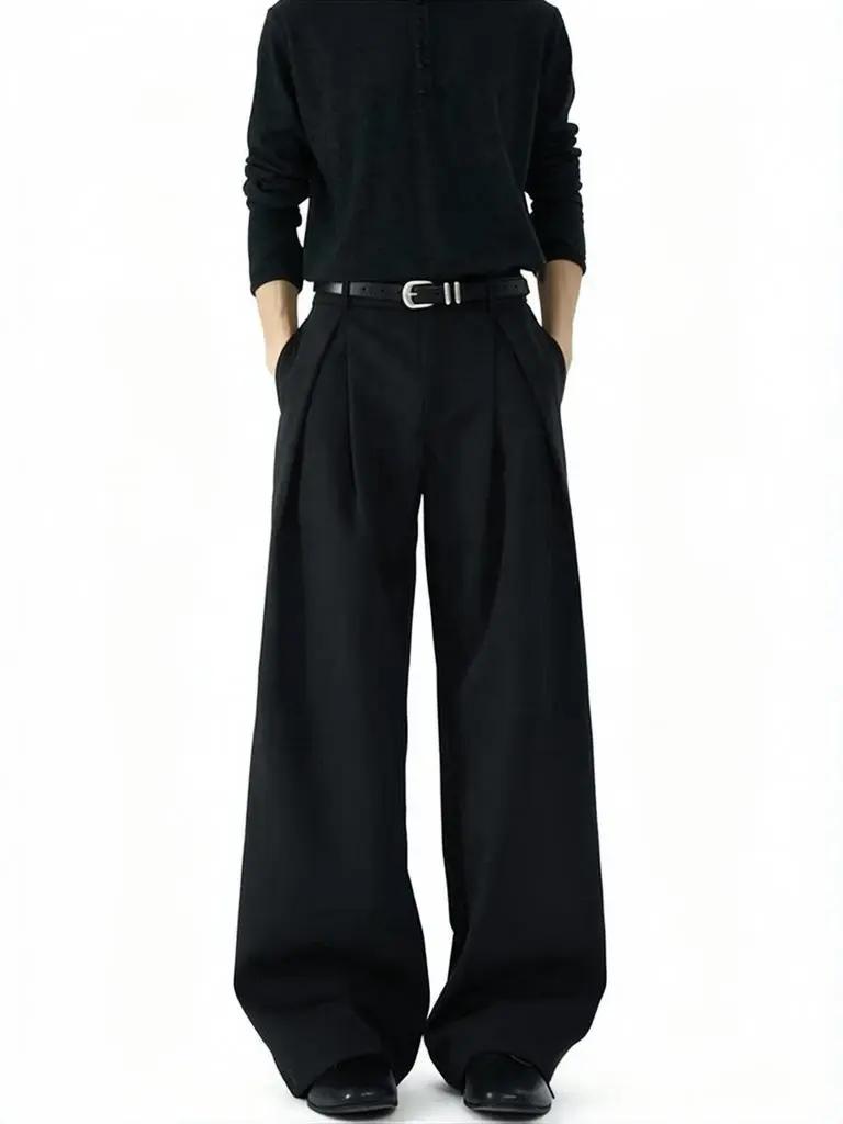 Pantalon décontracté streetwear à jambe large pour homme, style Harajuku, coupe évasée, noir, de hau