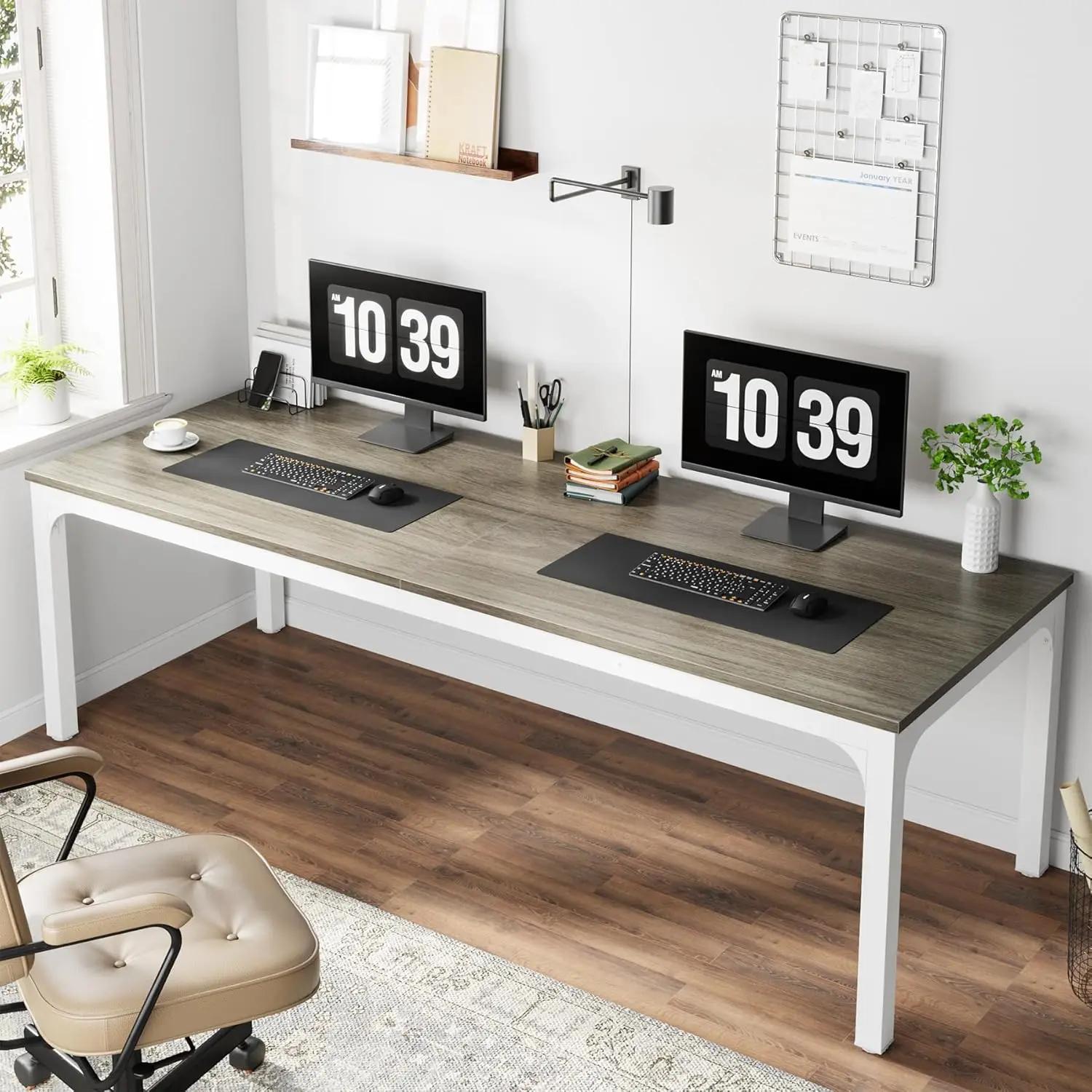 Bureau d'ordinateur extra long de 78,7 pouces, bureau pour 2 personnes, bureau double long, table de