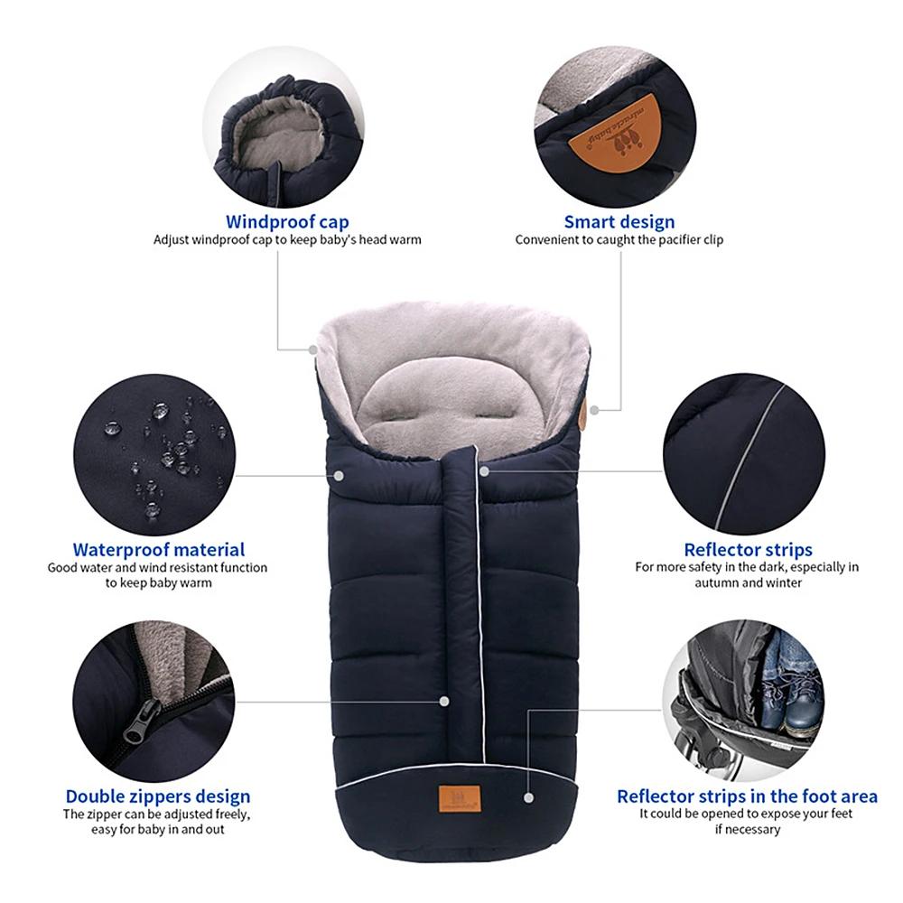 Enveloppe de nouveau-né pour poussette d'hiver, sacs de couchage pour bébé, repose-pieds pour enfant
