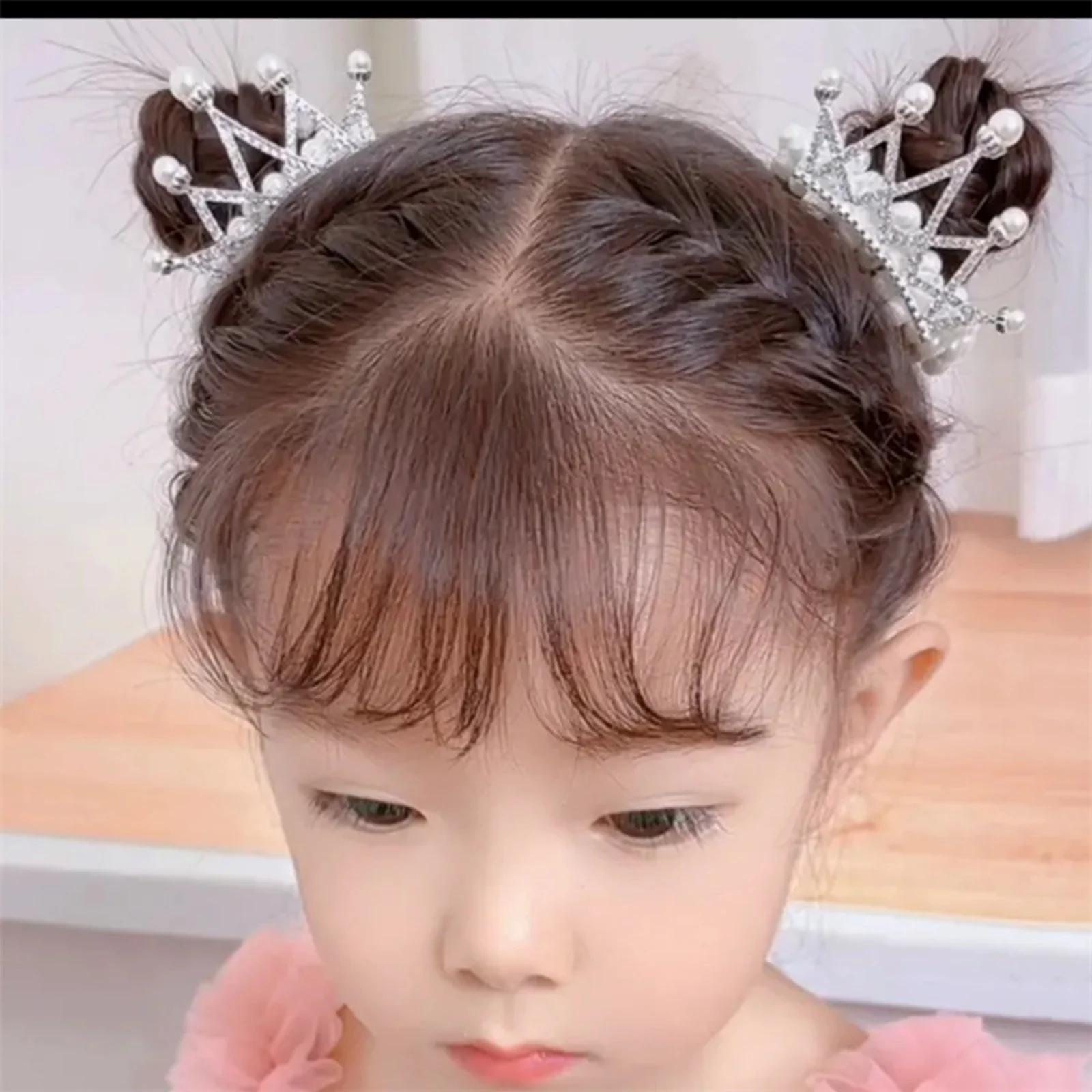 2PC Accessoires de coiffure pour enfants : Bandeaux élastiques en caoutchouc avec couronne de perles