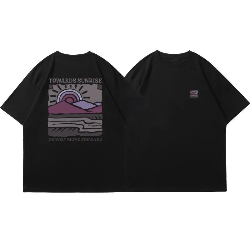 T-shirt unisexe en coton à manches courtes et col rond, imprimé motif rétro américain, coupe décontr
