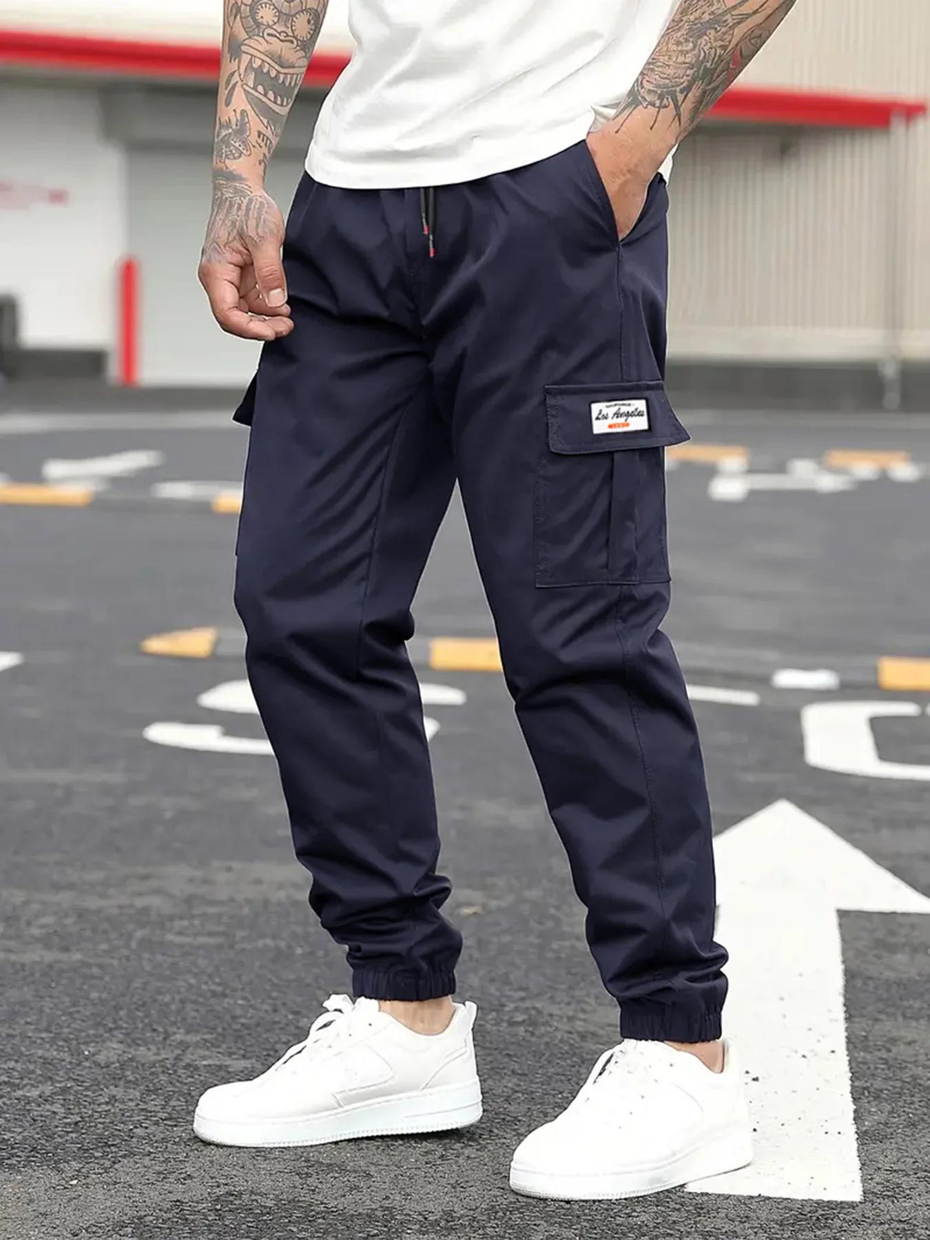 Pantalon Cargo Décontracté Homme Printemps, Pantalon de Jogging Extérieur à Taille Élastique et Cord