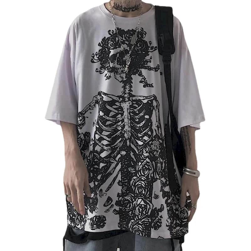 T-shirts pour hommes 2023 été Streetwear haute rue gothique crâne t-shirt ample surdimensionné à man