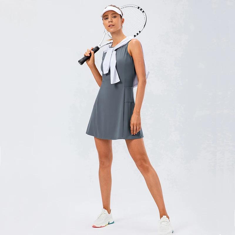 Robe de tennis avec short séparé pour femme, ensemble de jupes de sport fibrGolf avec poches, entraî