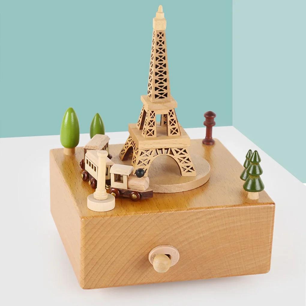 Boîte à musique carrousel en bois, ornements rotatifs à manivelle, bricolage fait à la main, cadeau 
