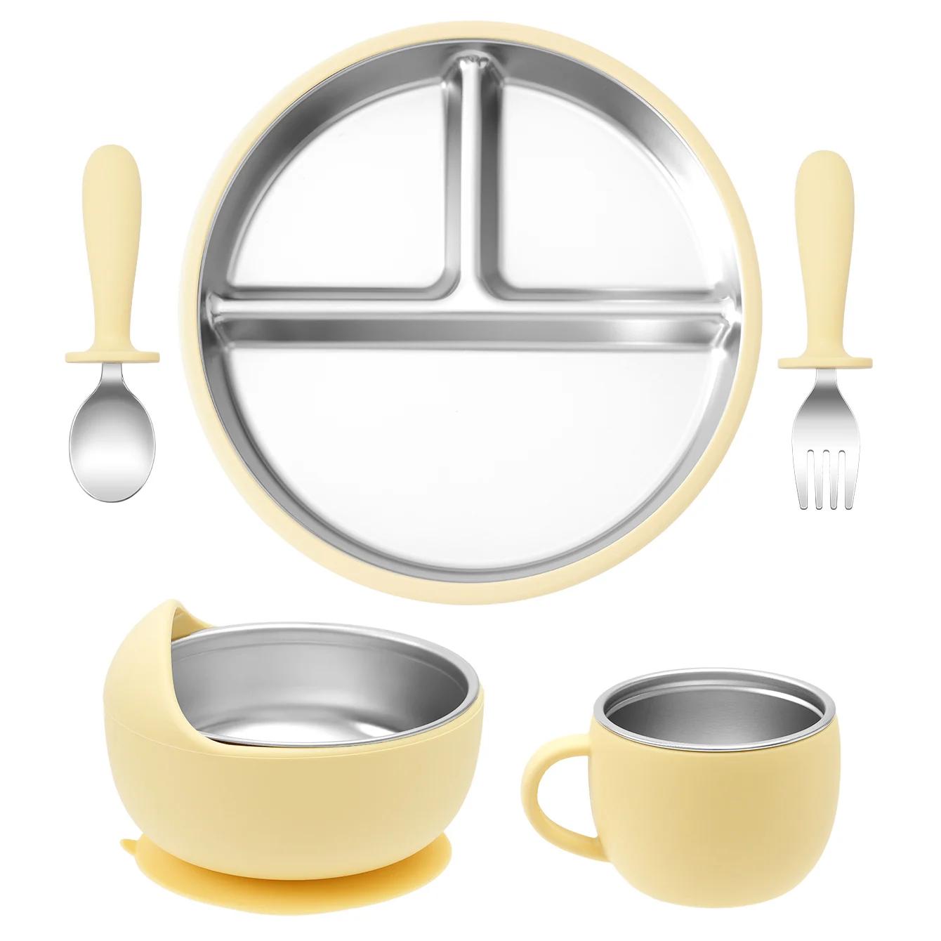 Assiettes à vaisselle en acier inoxydable, ensemble d'alimentation pour bébé avec bol à ventouse en 
