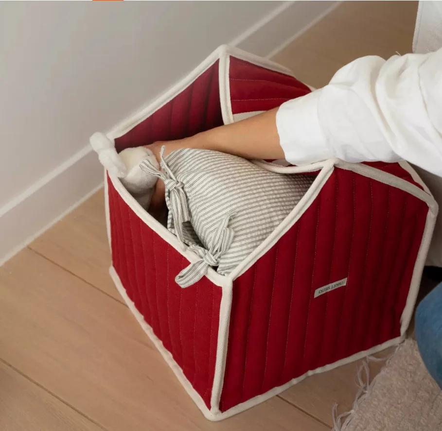 Sac de rangement en coton rouge de style maison pour couches, vêtements et jouets de bébé, panier de