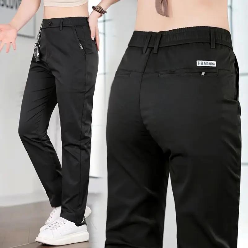 Pantalon décontracté homme 2026 en soie glacée, coupe droite, fin, respirant, pour l'été, style busi