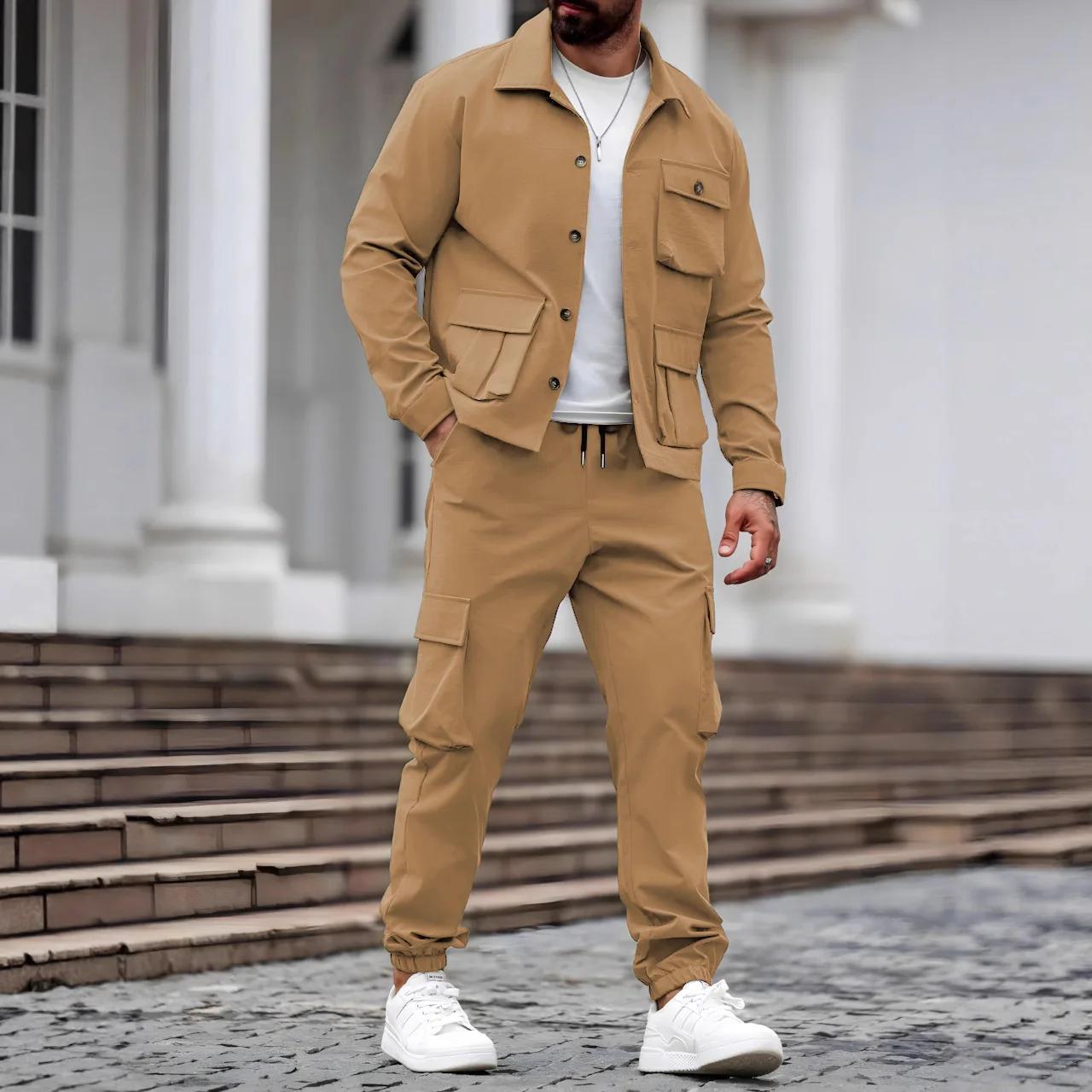 Costume pour homme printemps-automne, en tissu shuttle, multi-poches, polyvalent, décontracté, tenda