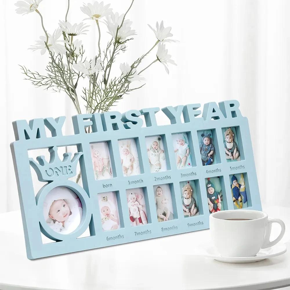 Cadre souvenir bébé 0 à 12 mois - Cadeau mémoire première année avec photos