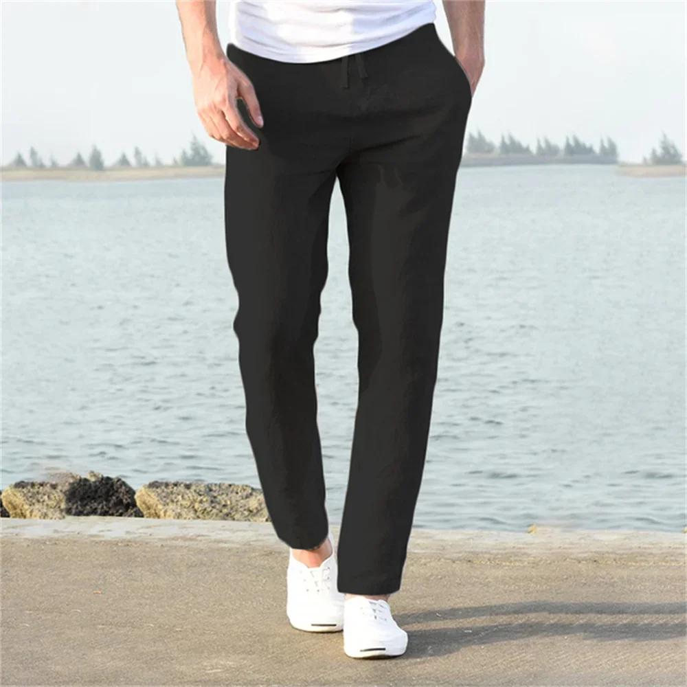 2025 hommes coton lin pantalons décontractés Baggy Streetwear hommes Joggers pantalons de sport coul