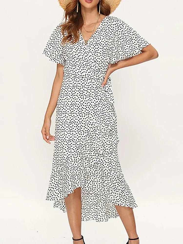 Robe longue en mousseline de soie pour femmes, imprimé floral, style boho, volants ronds, décontract