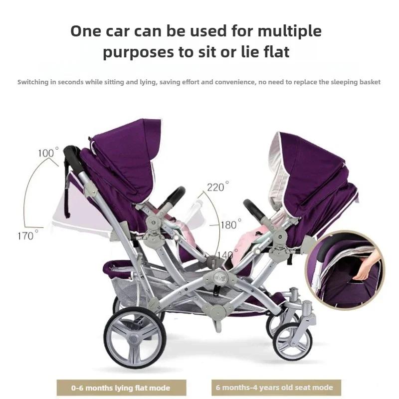 Poussette Double pour bébé, landau haut, légère, pliable, inclinable, sièges assis et s'allonger, sy