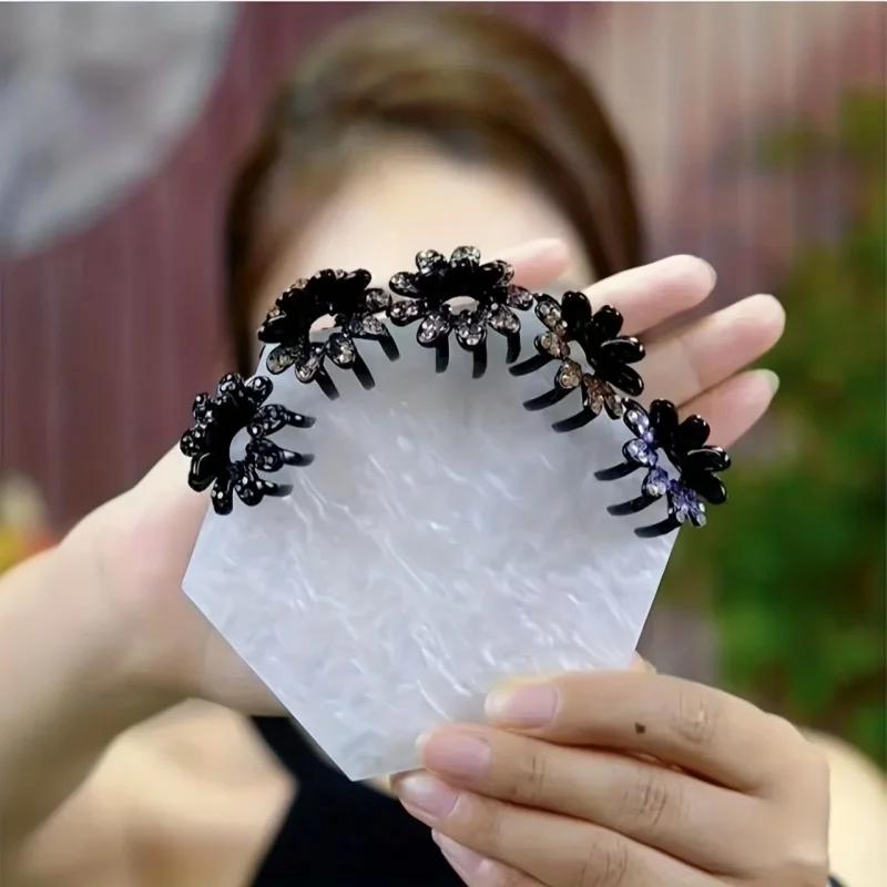 Pinces à cheveux mi-nouées en Mini fleurs et diamants, 4 pièces, pince à cheveux pour chignon haut d