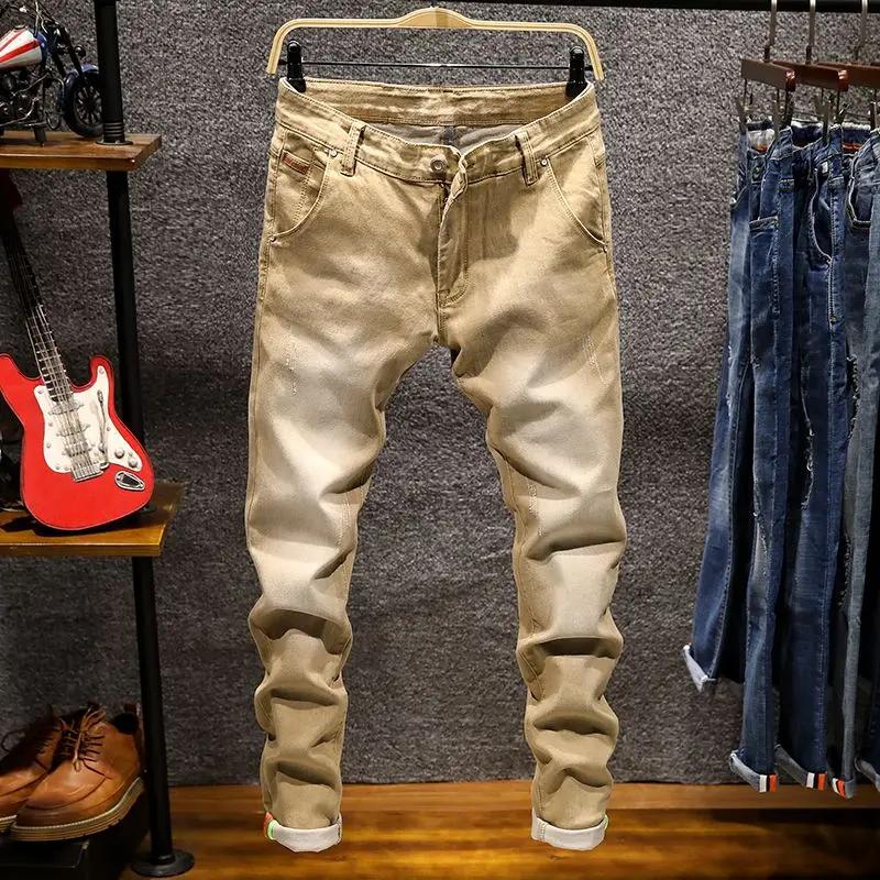 Jean droit élastique américain pour hommes, pantalon en Denim en coton déchiré, coupe Slim, Style co