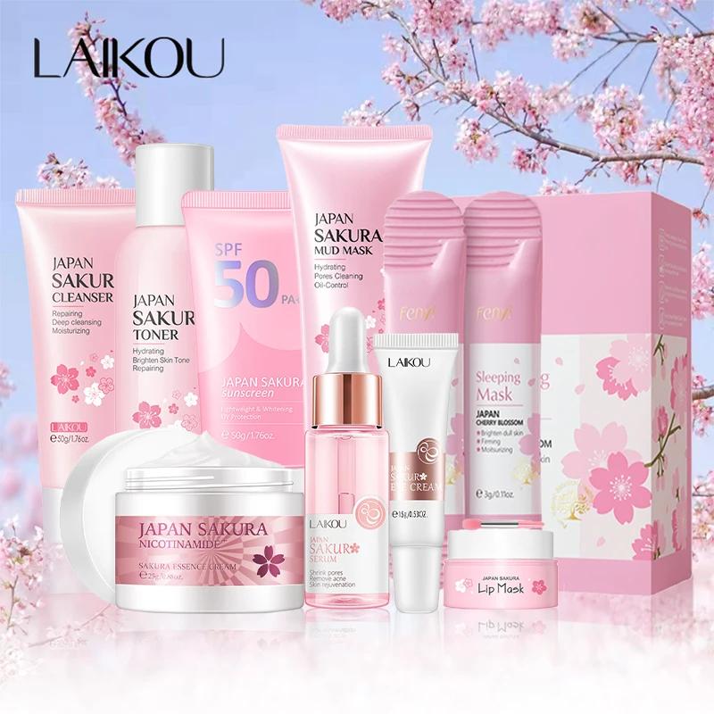 Kit de produits pour le visage Sakura, ensemble de soins pour la peau, nettoyant pour le visage, crè