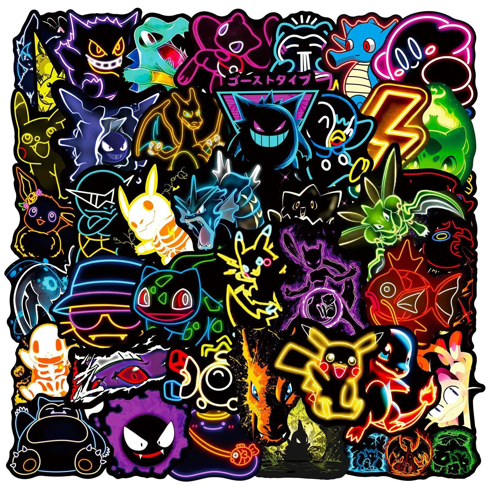 50pcs Anime néon Pokemon autocollants Pikachu dessin animé décalcomanies étanche bricolage téléphone
