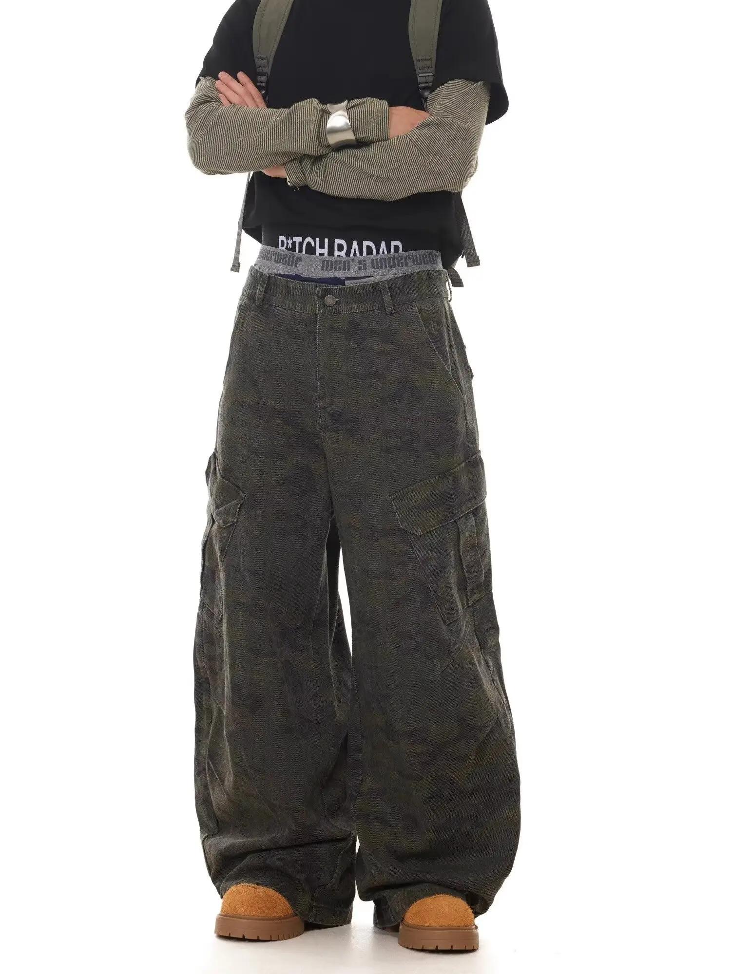 Américain rétro multi-poches Camouflage Silhouette cimandre jean Niche Baggy jambe large faucille pa
