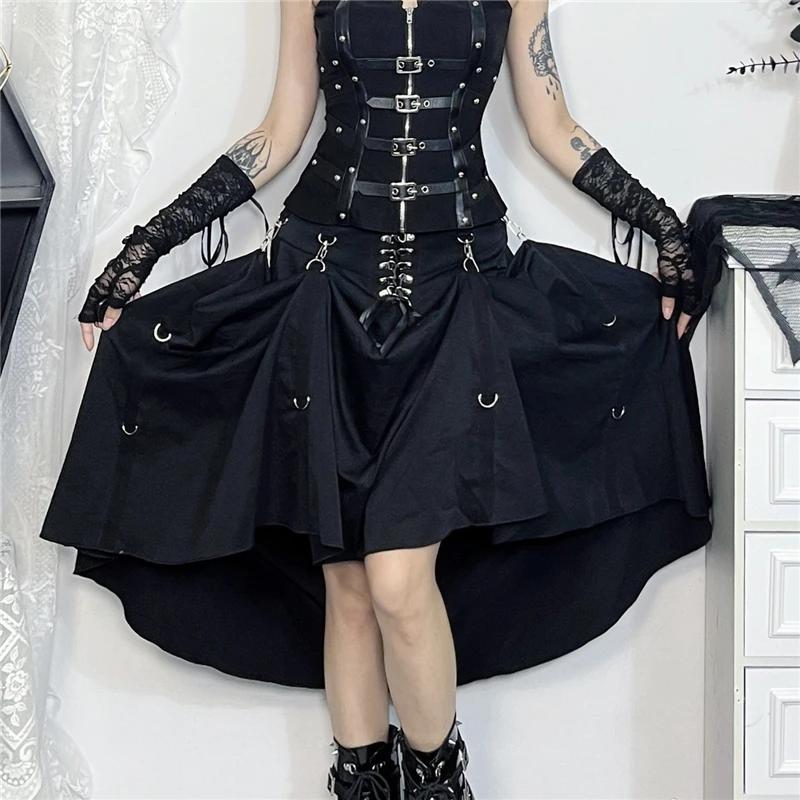 Goth Streetwear jupe gothique femmes Harajuku Emo Alternative Grunge taille haute pansement a-ligne 