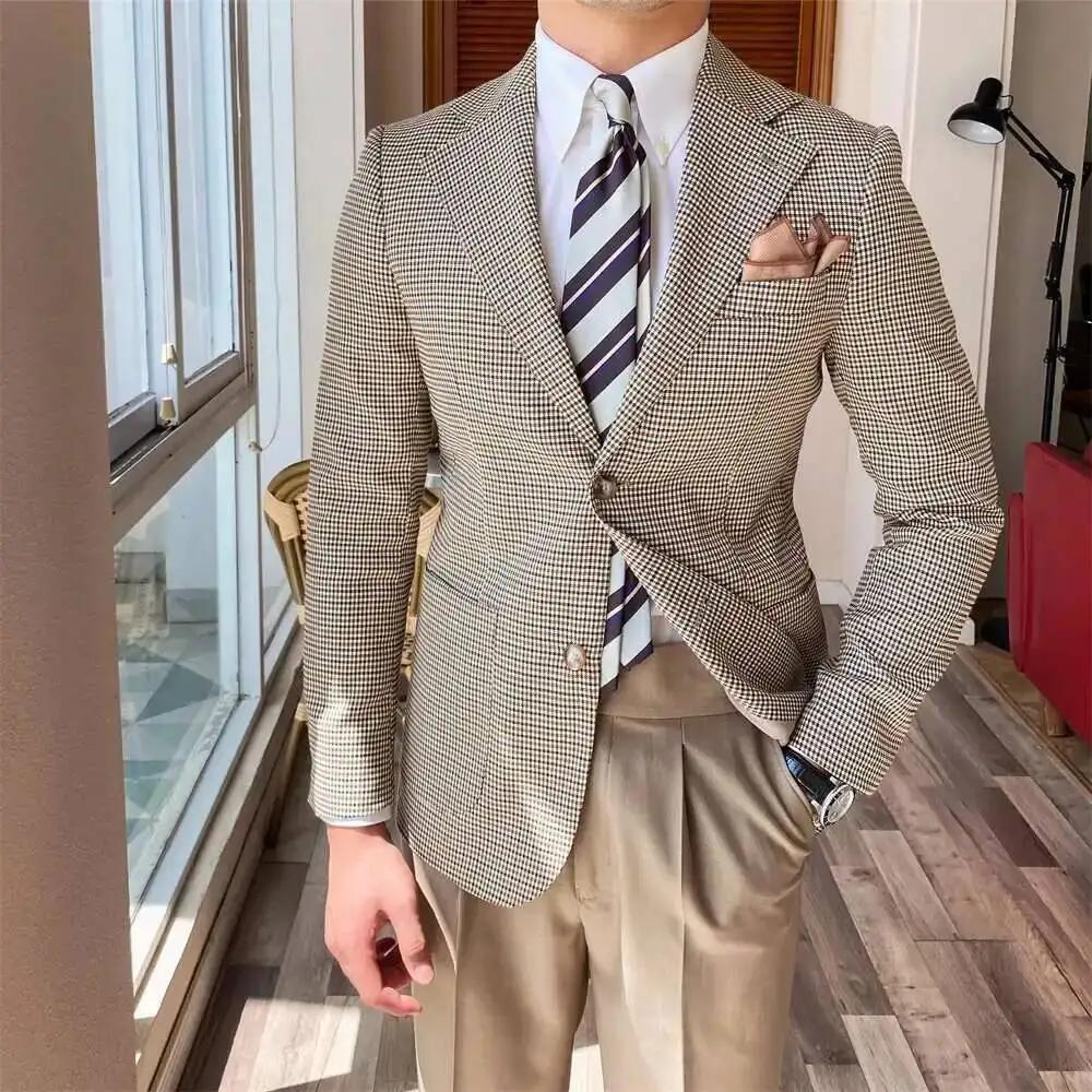 Homme britannique Blazer Hombre 2021 automne mode treillis hommes veste coréenne Slim Fit Blazer Hom