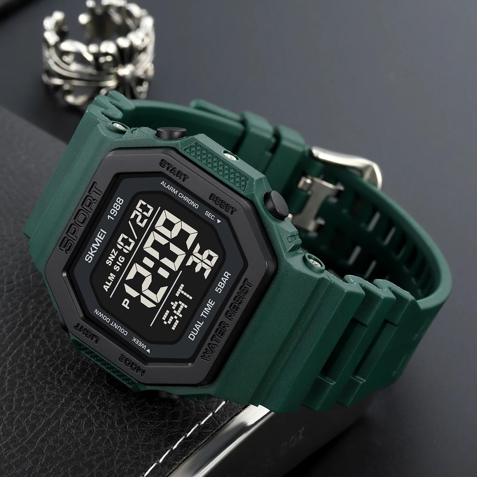 SKMEI 1988 montre de sport numérique pour hommes LED affichage militaire compte à rebours montres ét