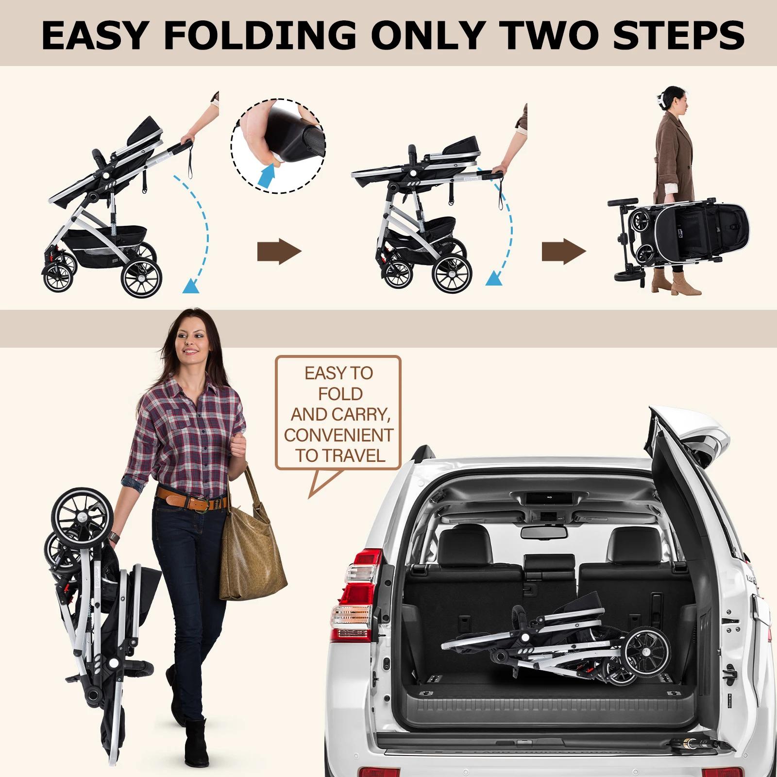 3 en 1 bébé poussette système de voyage poussette landau pour bébé avec siège auto haute paysage mul
