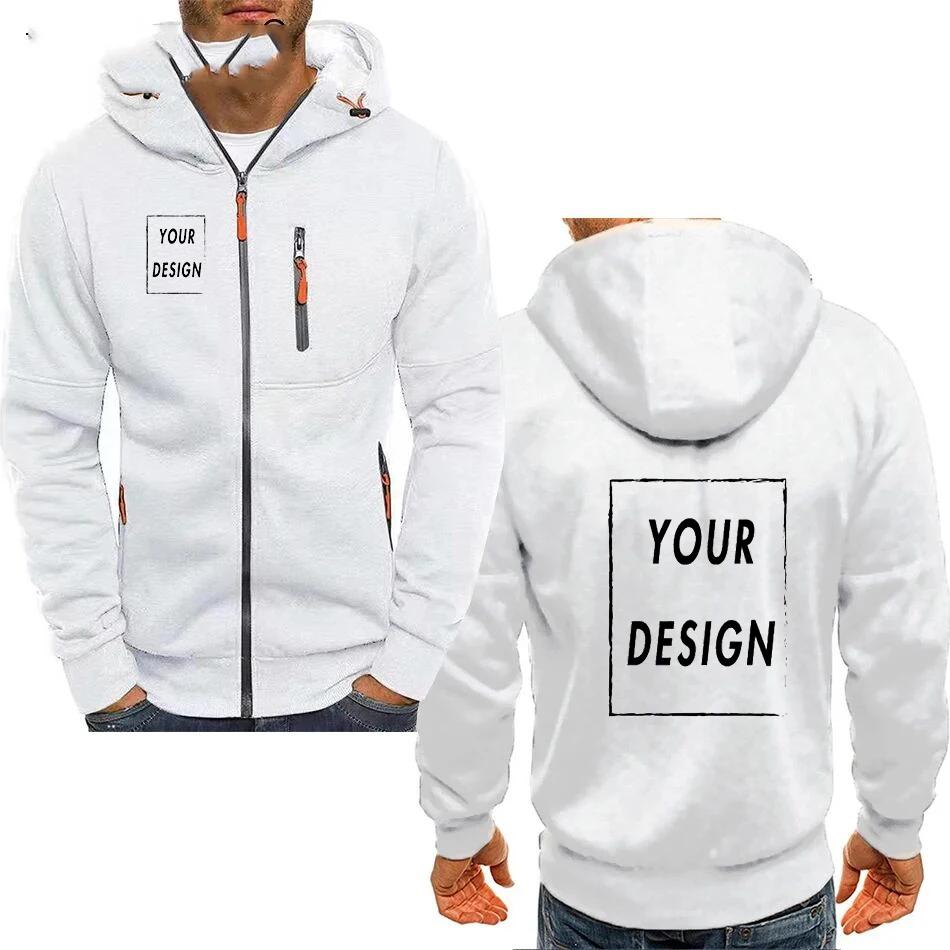 Veste à capuche avec fermeture éclair pour hommes, avec poches, texte d'image de logo personnalisé, 