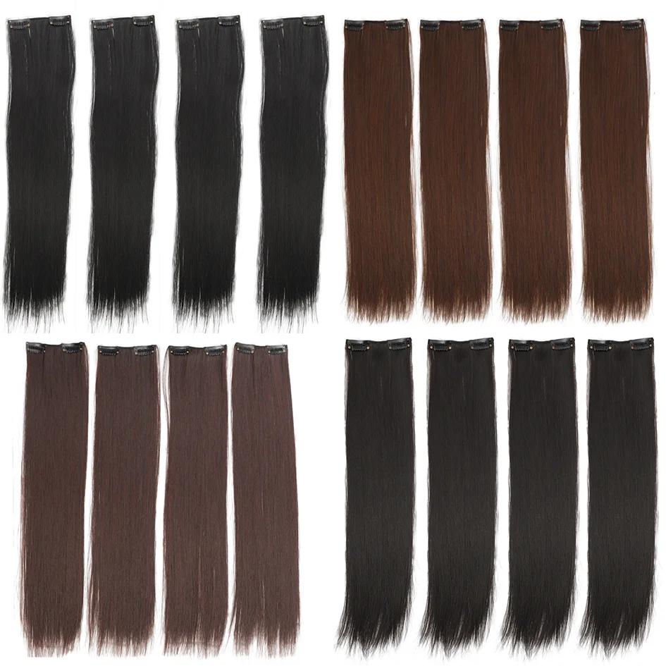 Extensions capillaires synthétiques lisses quatre pièces pour femmes, 4 pièces, 16 pouces/20 pouces/