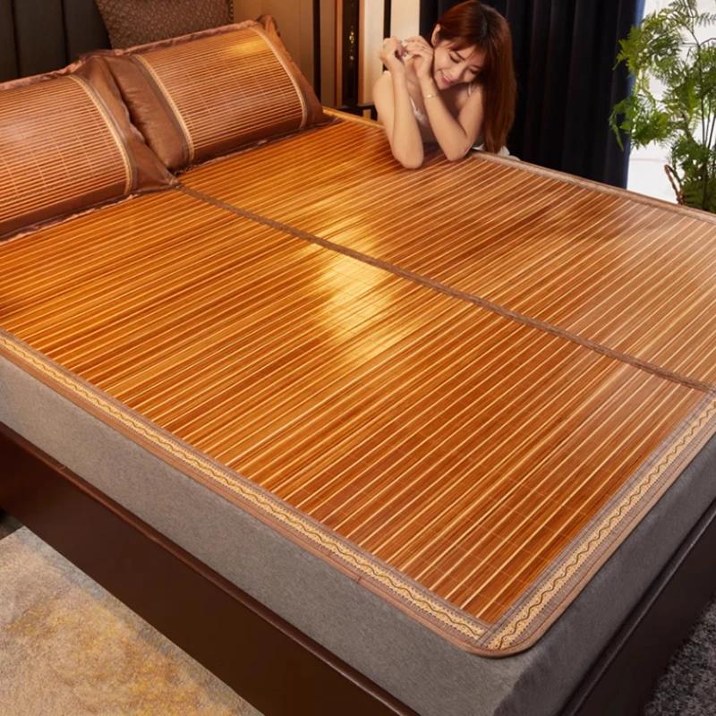 Tapis d'été en bambou, en paille réversible, double face, pour la maison, en rotin, à l'ancienne, li