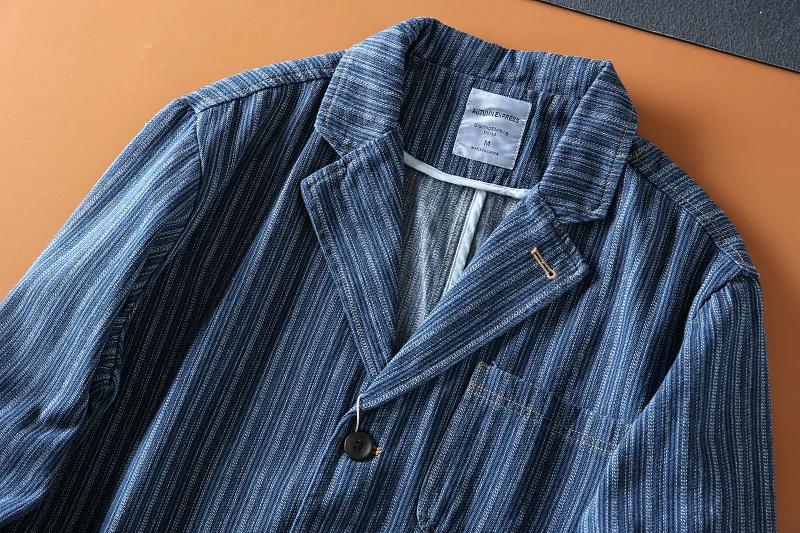 Haute qualité 100% coton japonais rétro Denim corvée Blazer-hommes coupe ample rayé décontracté auto