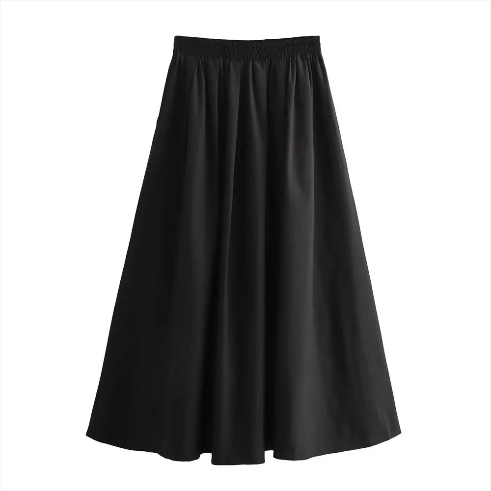 Mooyufon 2025 tempérament femme polyvalent ample et décontracté couleur unie jupe taille haute longu
