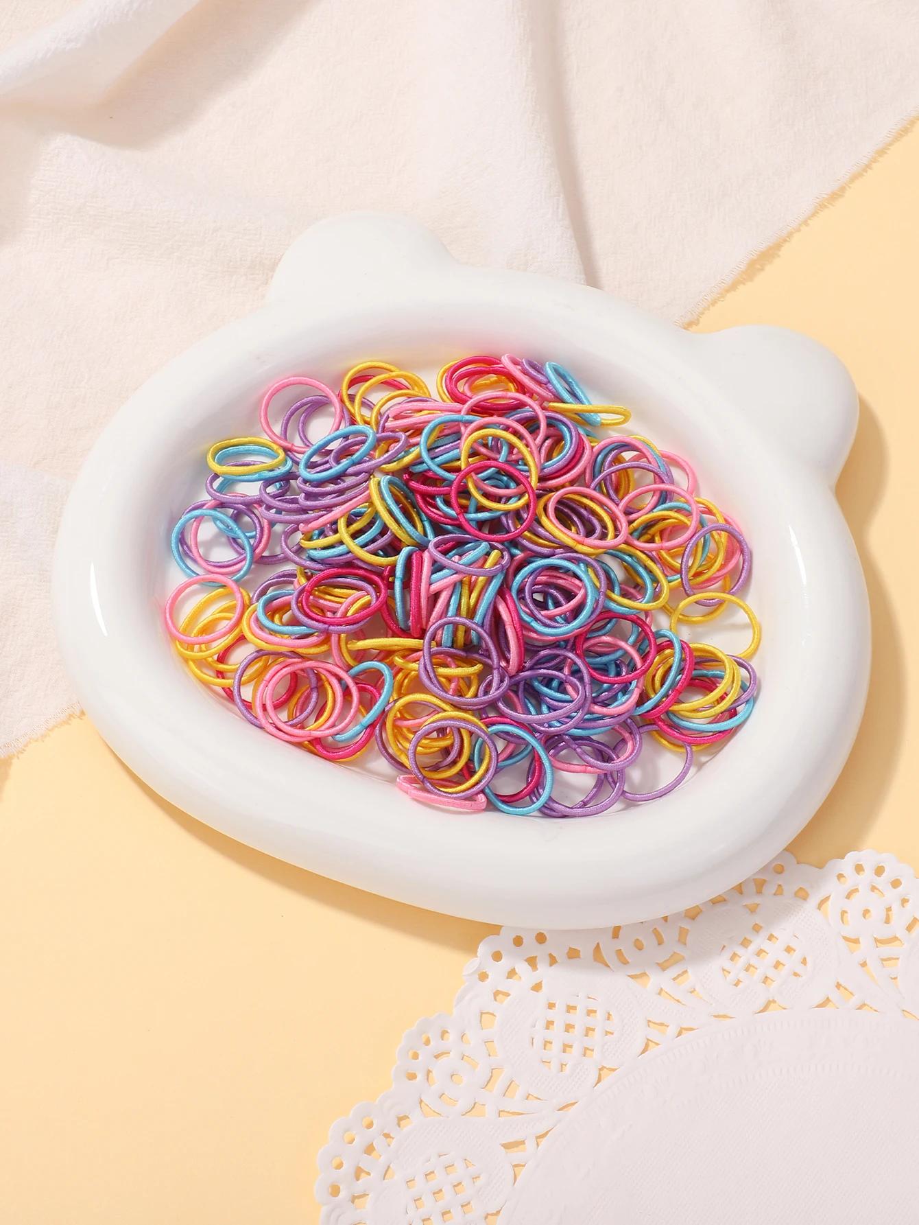 Lot de 100 élastiques à cheveux de 2cm, bandes colorées en caoutchouc et nylon, accessoires pour che
