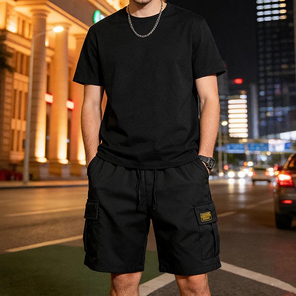 Shorts cargo d'été pour hommes, couleur unie, avec cordon de serrage, poches à rabat, décontractés, 