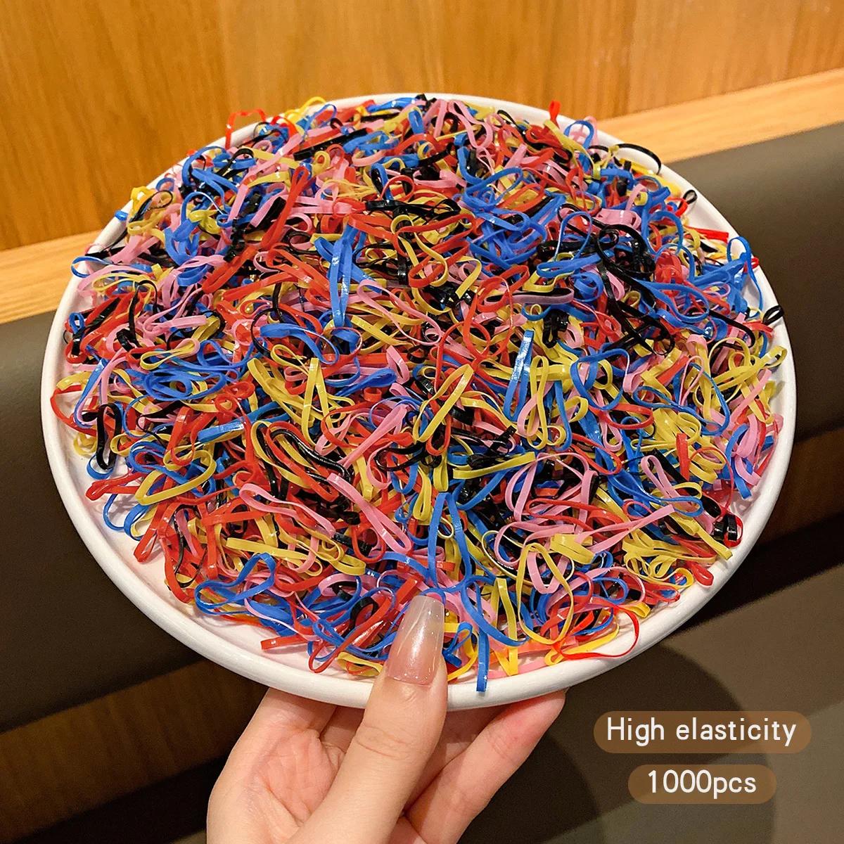 1000 morceaux d'élastiques noirs et colorés, élastiques de base, accessoires pour cheveux adaptés à 