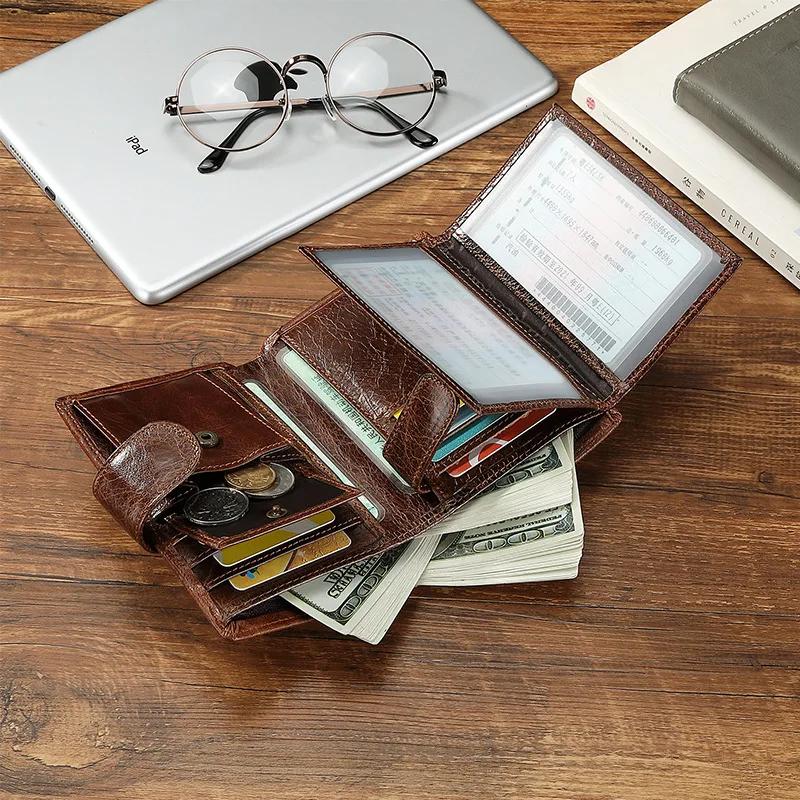 Portefeuille rétro en cuir véritable pour hommes, nouveaux porte-cartes courts, couche supérieure en