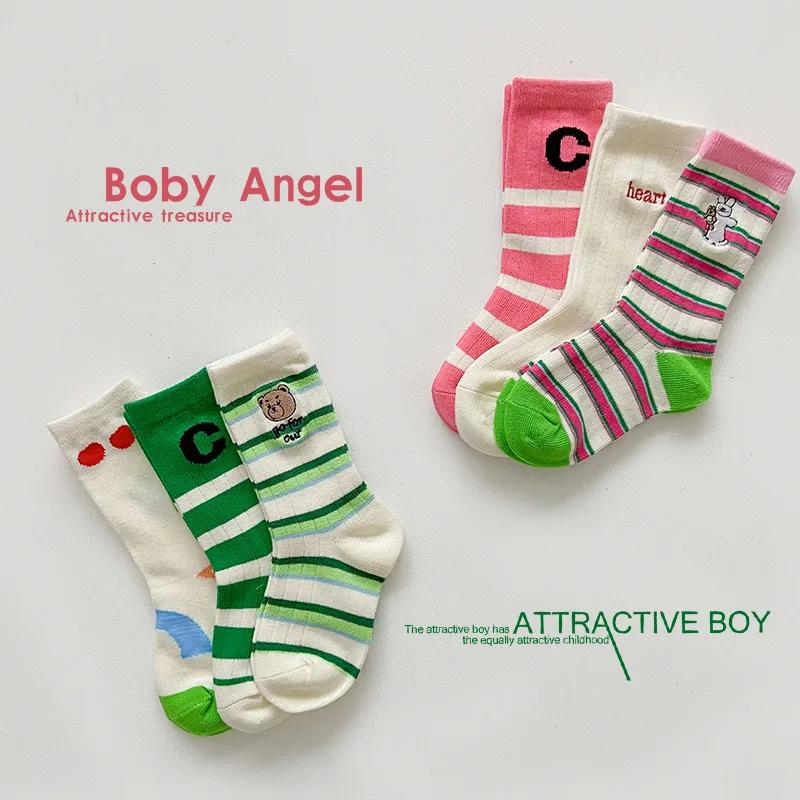 Chaussettes de printemps rayées pour enfants, chaussettes en coton pour filles et garçons, nouvelle 