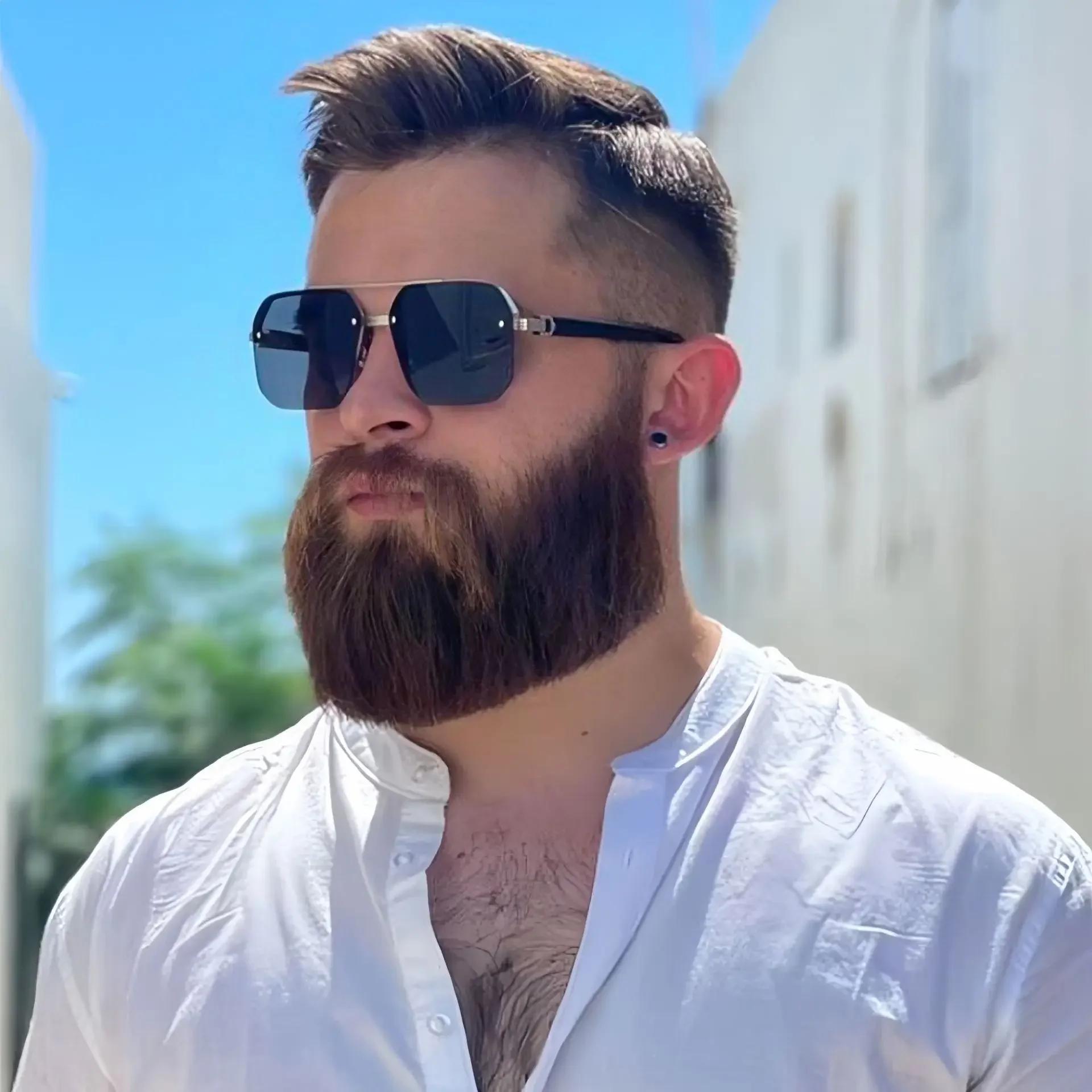 Lunettes de soleil carrées en métal pour hommes, demi-monture, ongles de riz, tendance décontractée,