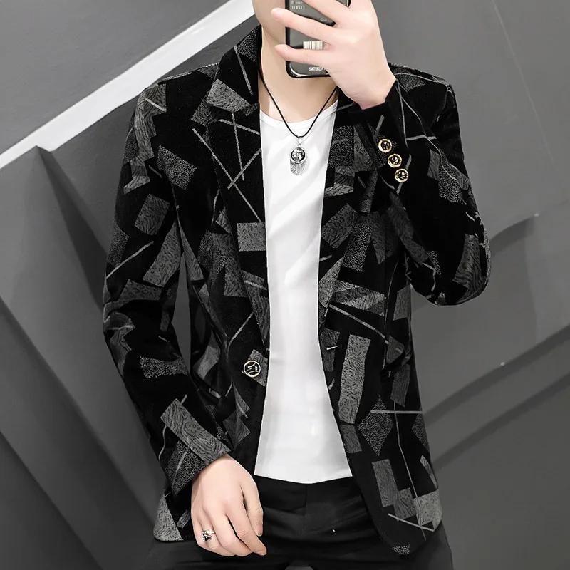 Veste en velours côtelé mince pour hommes, blazers trempés, manteau décontracté, robe d'affaires, so
