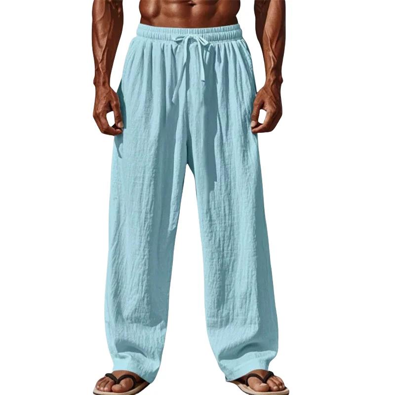 2025 nouveaux hommes coton et lin pantalons décontractés Simple et confortable jambe droite pantalon