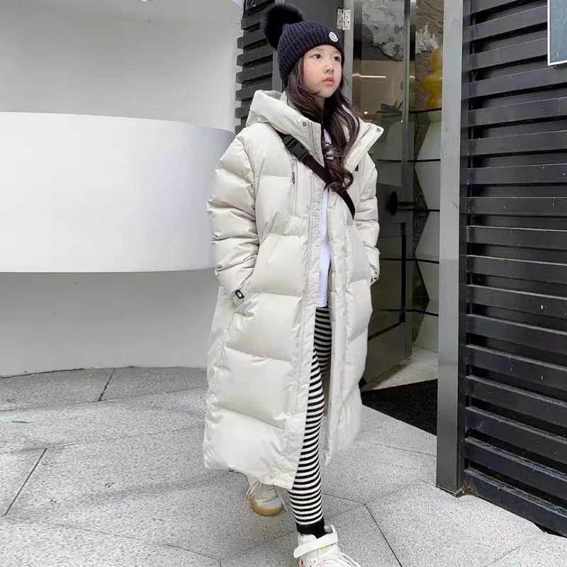 Manteau à capuche en coton pour adolescentes, veste longue et chaude, parkas rembourrées optiques, v