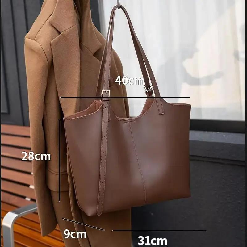 Sac fourre-tout en cuir véritable naturel pour femmes, sac à main en cuir de vache souple de grande 