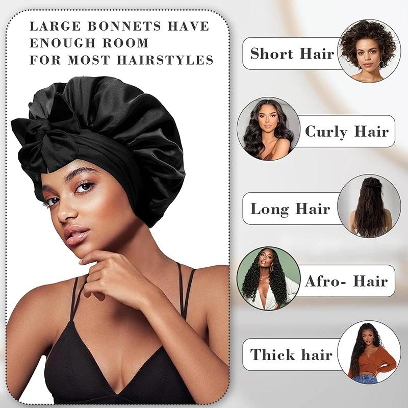 Bonnet de nuit en satin pour femmes, confortable, respirant, doux, pour cheveux bouclés, avec large 