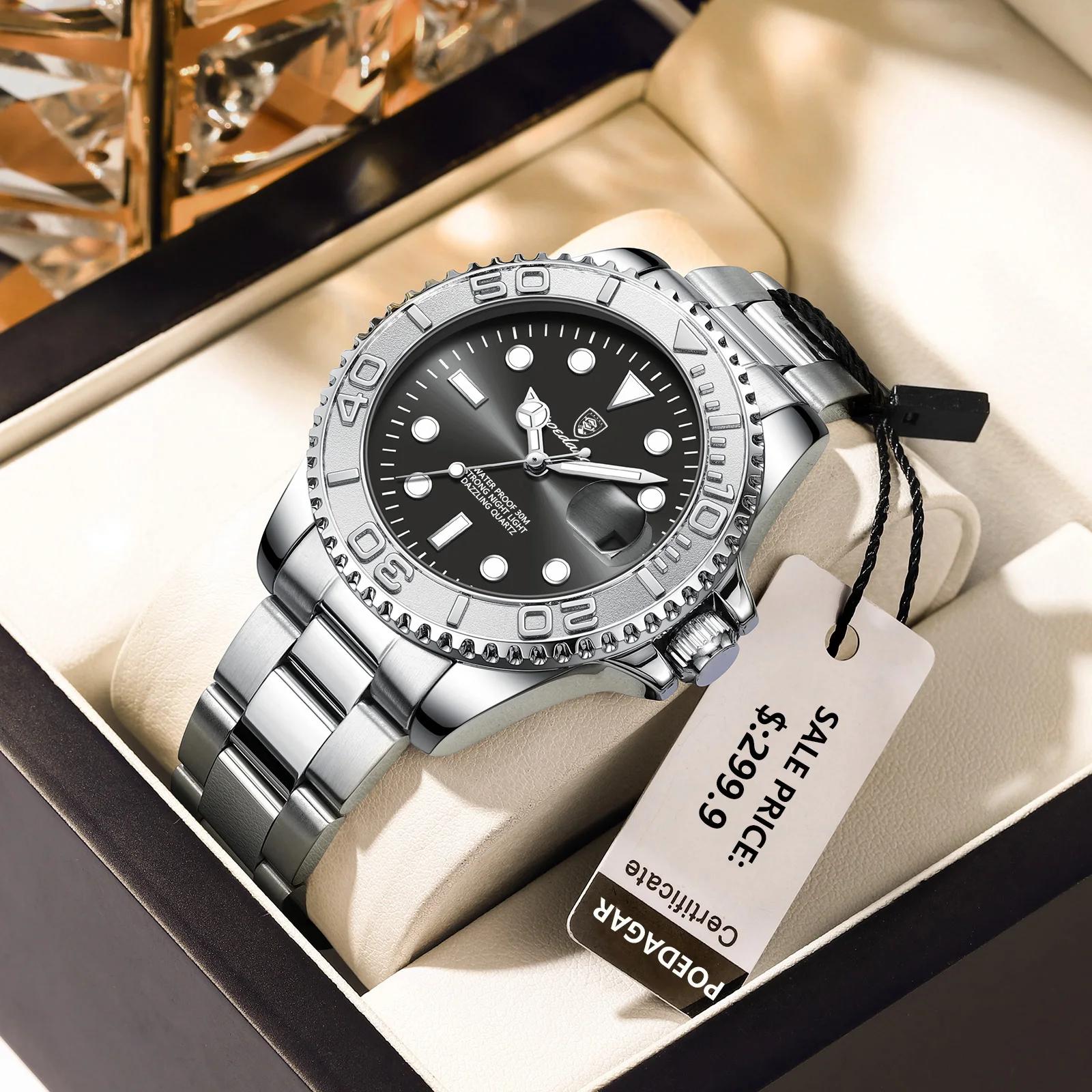 POEDAGAR haut de gamme homme montre étanche lumineux Date hommes montre en acier inoxydable mâle hor