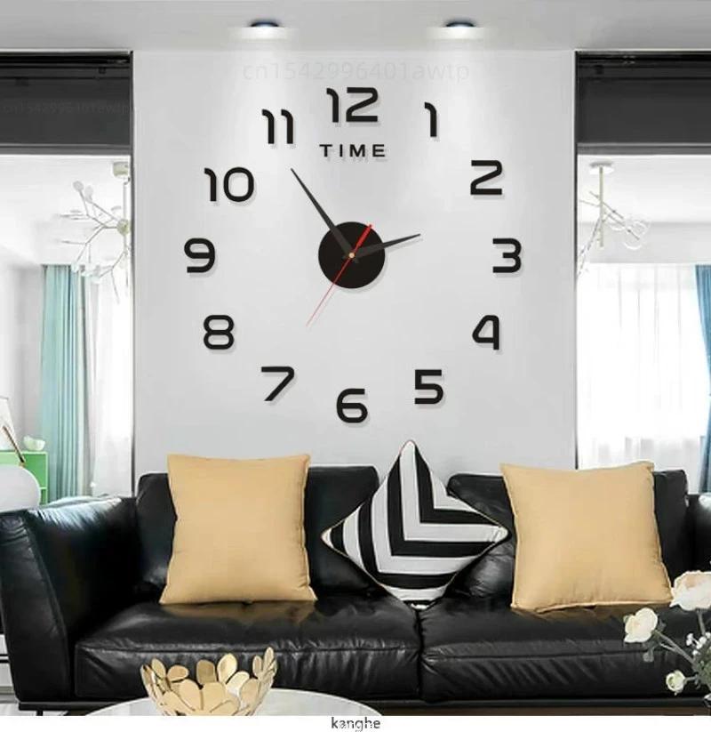 Horloge Murale Grande Taille Design Moderne 2026, Horloge à Quartz 3D DIY, Autocollants Miroir Acryl