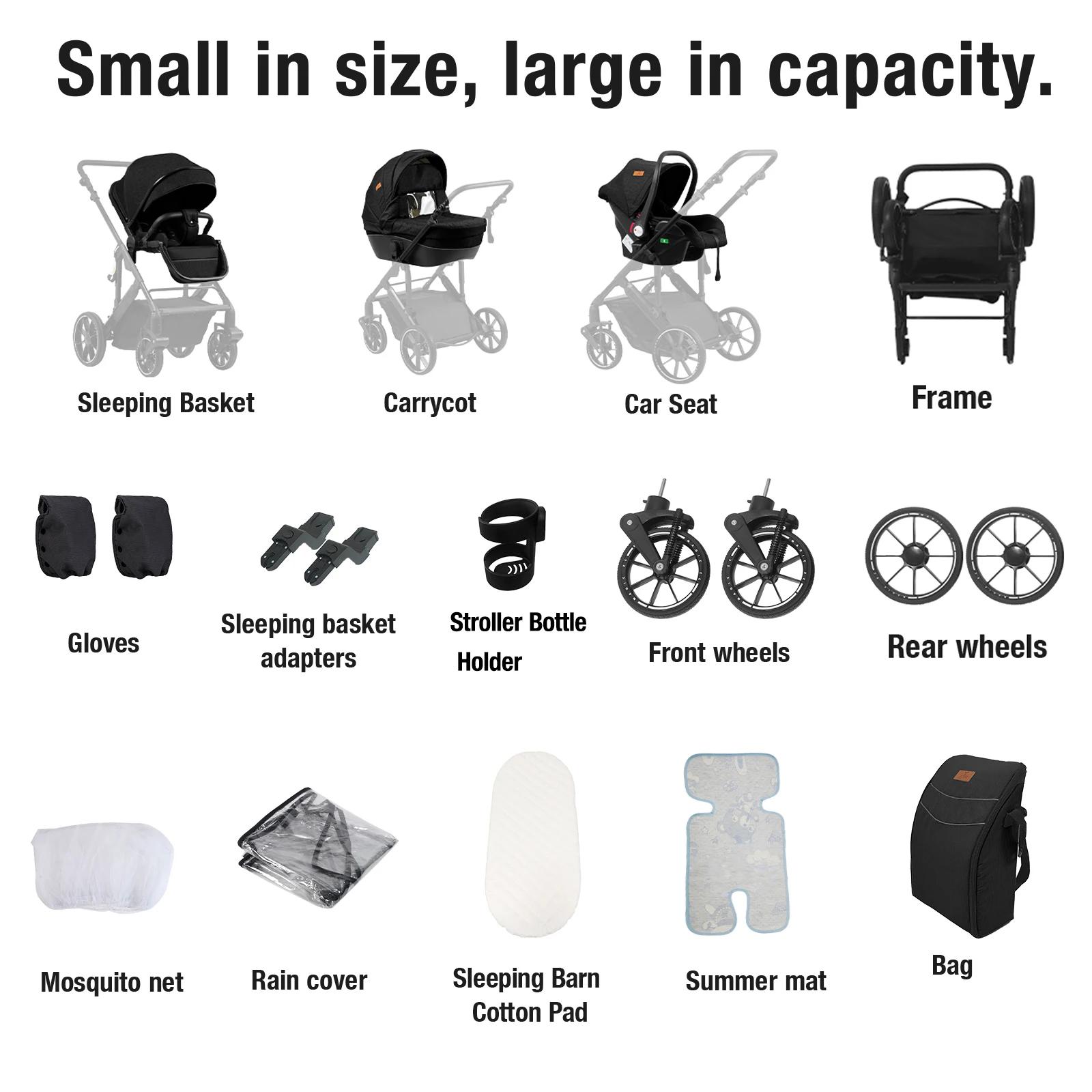 3 en 1 bébé poussette compacte bébé poussette 3 pièces pour nouveau-né bébé siège auto poussette pli