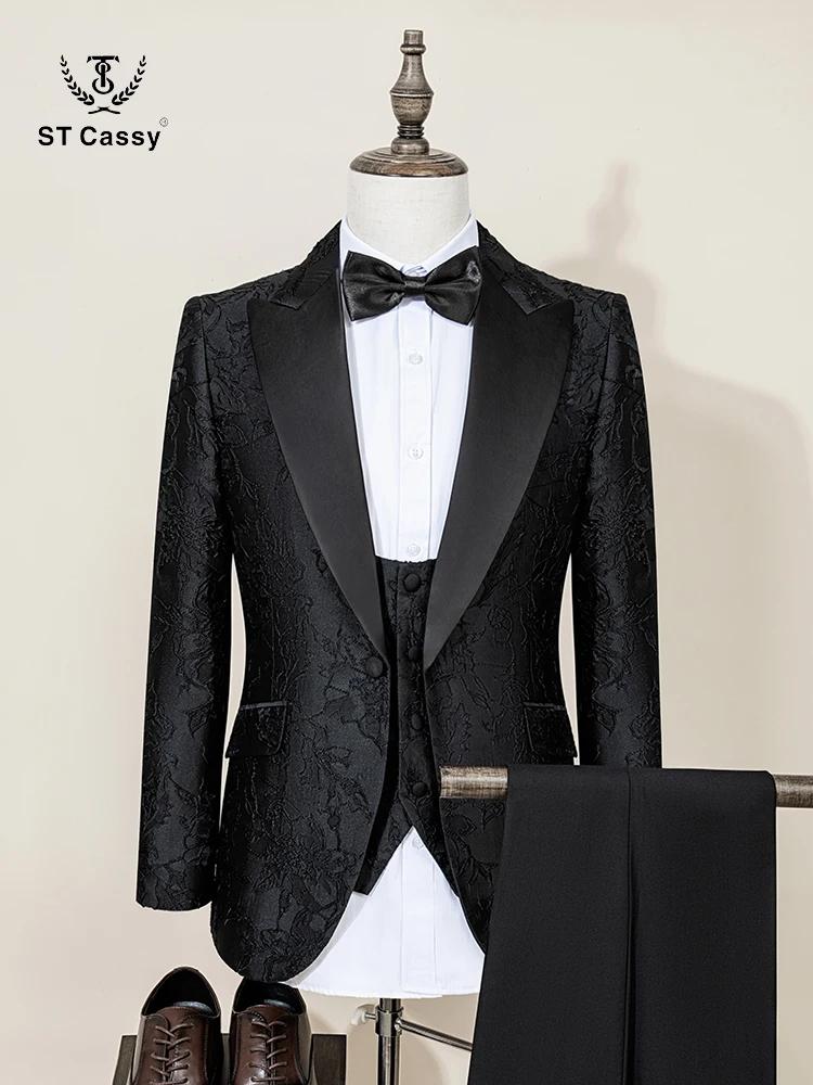 Costume homme de luxe ST Cassy, ensemble 3 pièces, noir, pour dîner, soirée, banquet, mariage, cérém