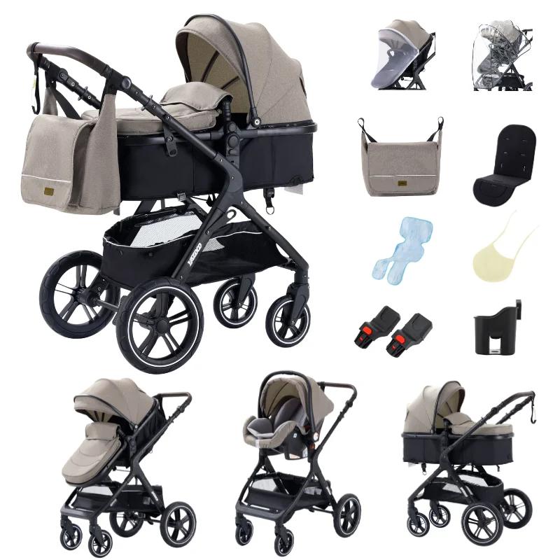 Poussette 3-en-1 pour bébé, poignée réversible, pliage en une seule étape, cadre en aluminium, ensem