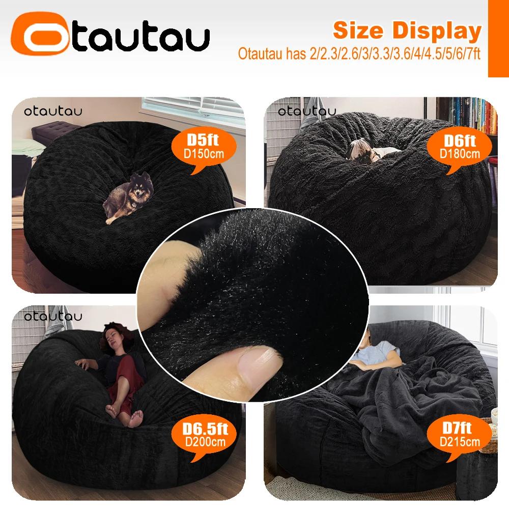 Housse de pouf géante en fausse fourrure de lapin ultra-douce OTAUTAU 5 pieds, pour l'hiver et Noël,