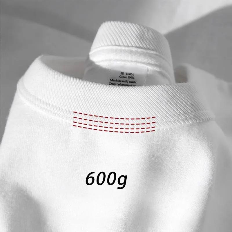 T-shirts en coton 600g pour hommes, manches courtes, poids lourd, col rond, respirant, pour l'été, p